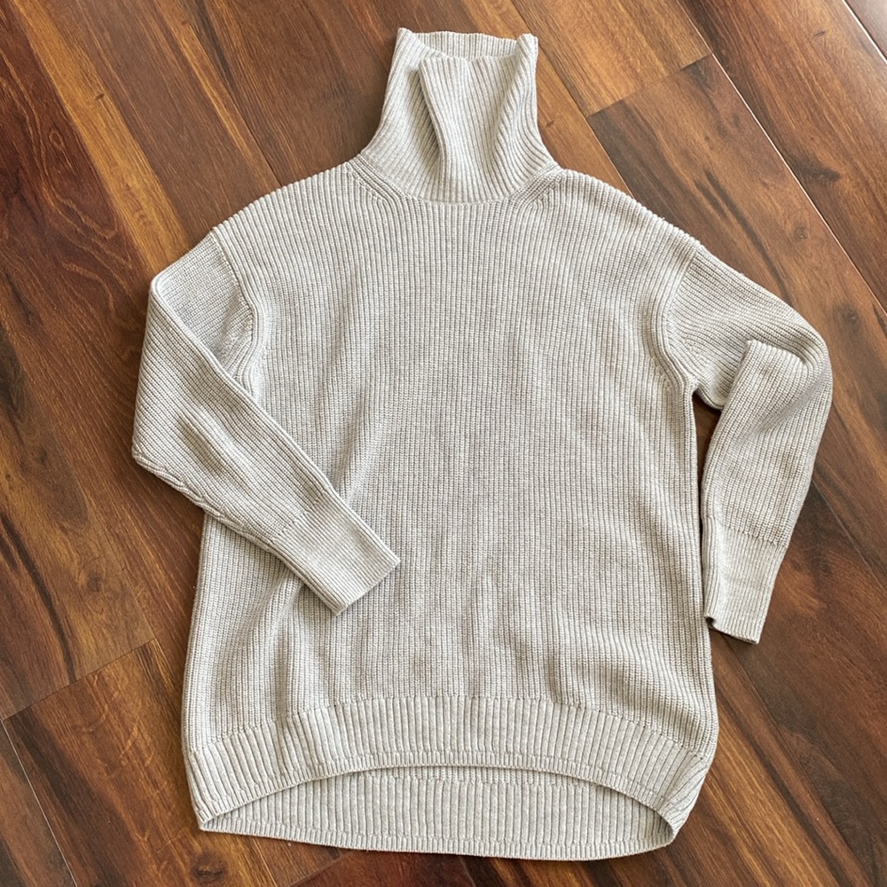 J. Crew Cotton Cashmere Oversized Turtleneck Long Tail Knit Sweater